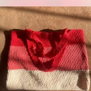 Red and Pink Striped Shoulder Bag